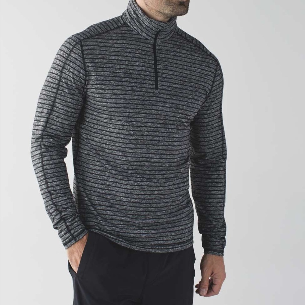 Lululemon Surge Warm 1/2 Zip Striped Gray Quarter-Zip Pullover Men’s